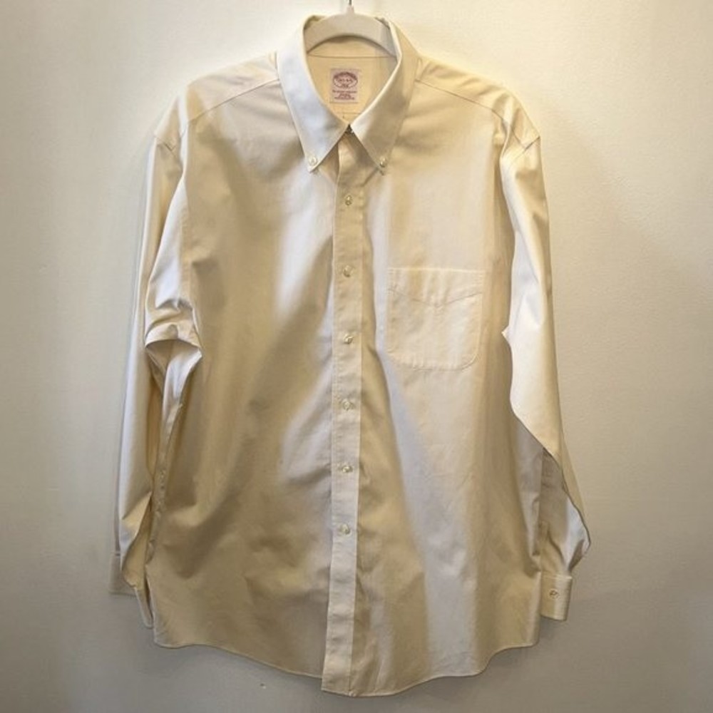 Brooks Brothers 346 Mens 16 1/2- 4/5 Cream Button Down Long Sleeve Non Iron Polo